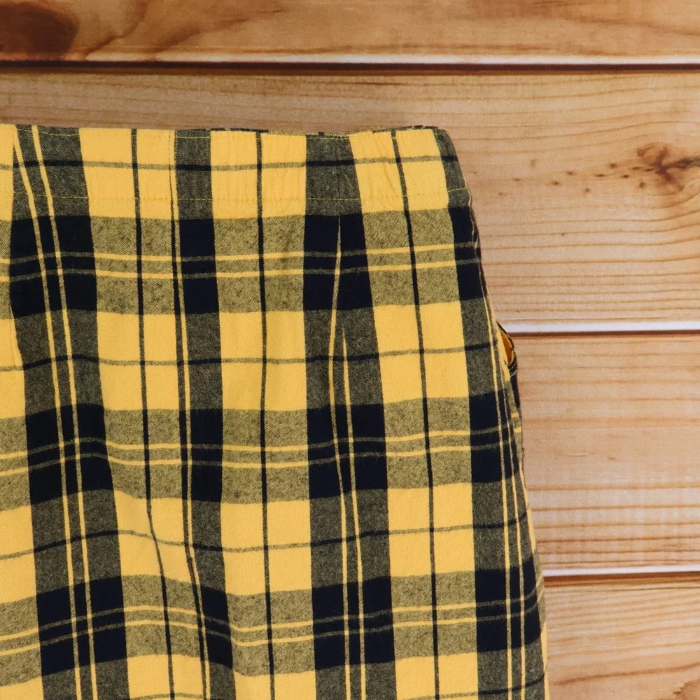Hollister California Mini Skirt Womens Size S‎ Yellow Black Plaid Cotton Pockets